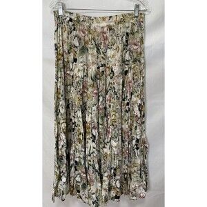 Vtg. Sarah Arizona  Floral Crinkle Maxi Skirt  Medium Boho Cottage Core Cotton